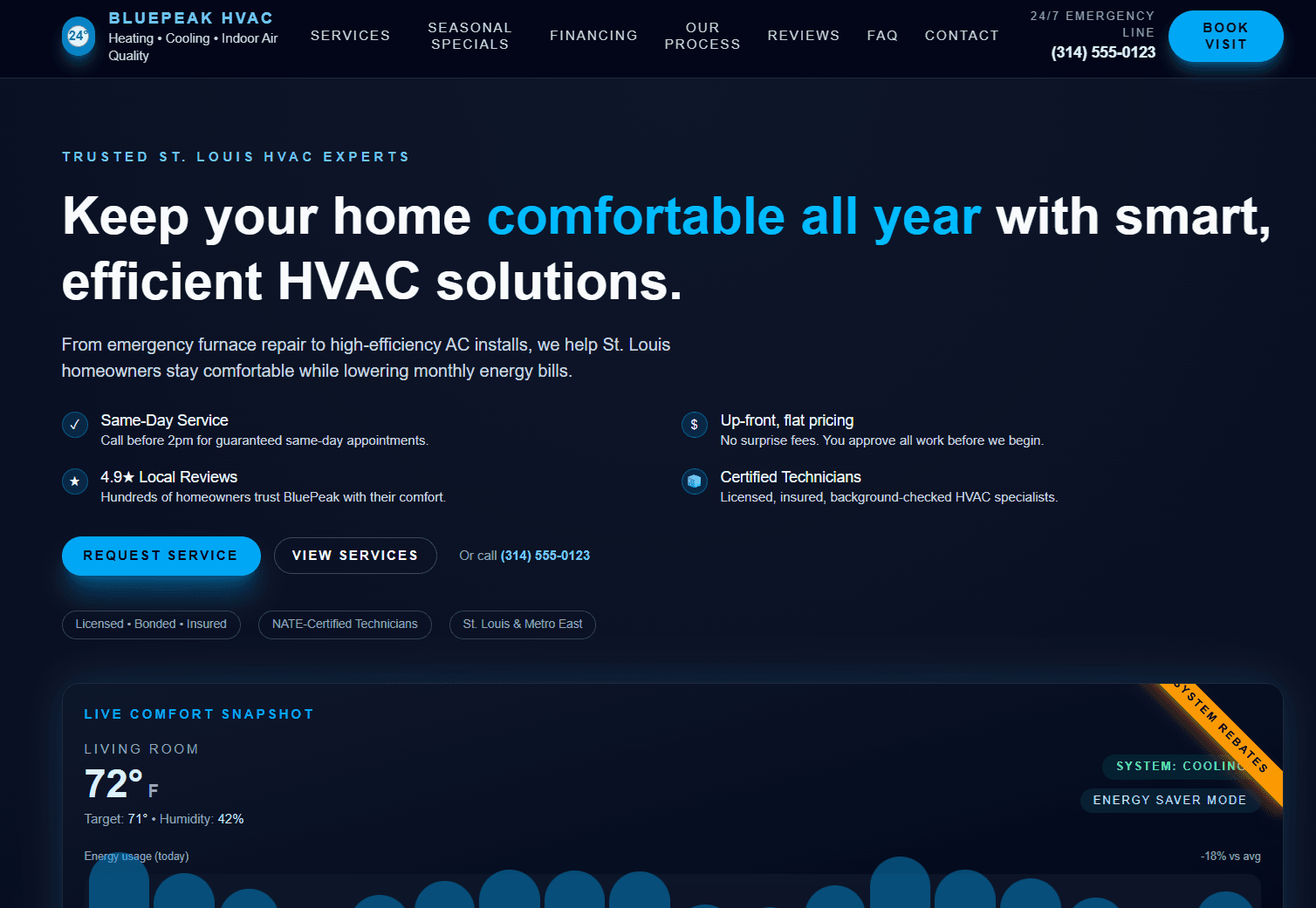 HVAC website demo – BluePeak Heating & Air